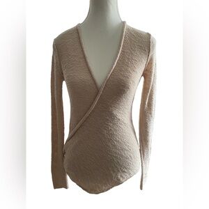 Free People deep v-neck cream long sleeve cotton linen women’s cozy top Sz XS